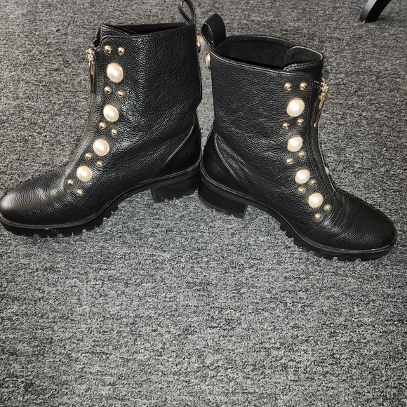 Karl Lagerfeld Black Pearl Studded Combat Boots - Picture 6 of 7